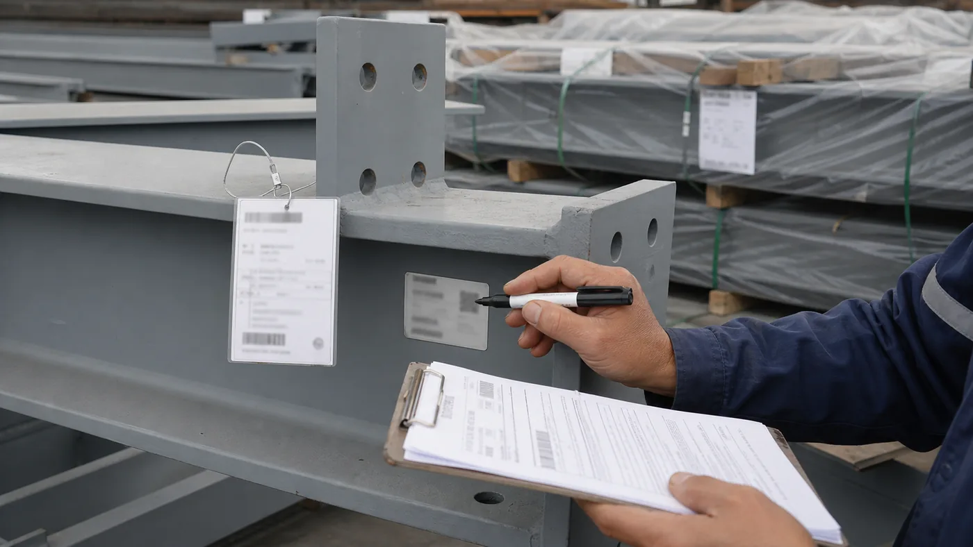 Steel structure component marking for site installation - component marking and package label verification before shipment