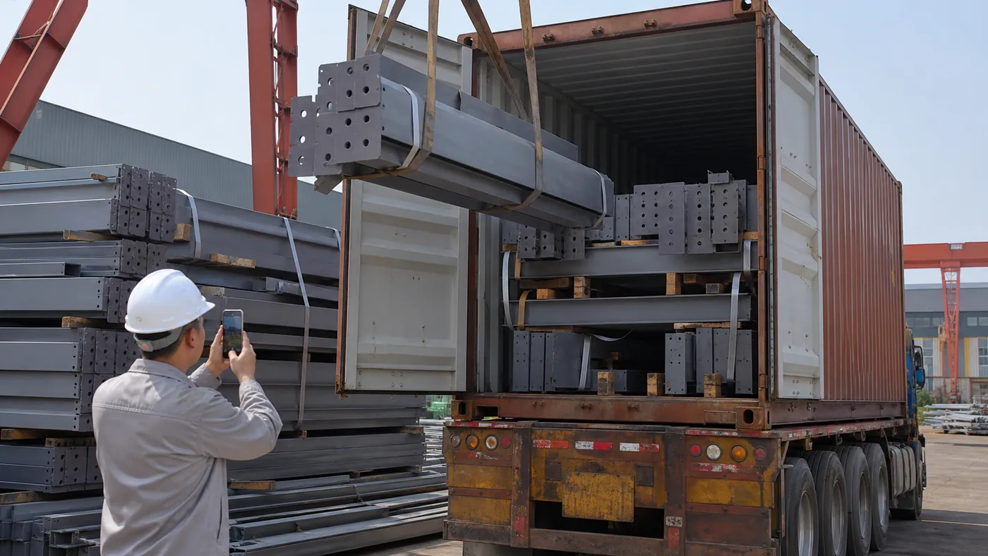 Steel structure shipping documents checklist for EPC projects - container loading and shipment photo record for steel structure exports