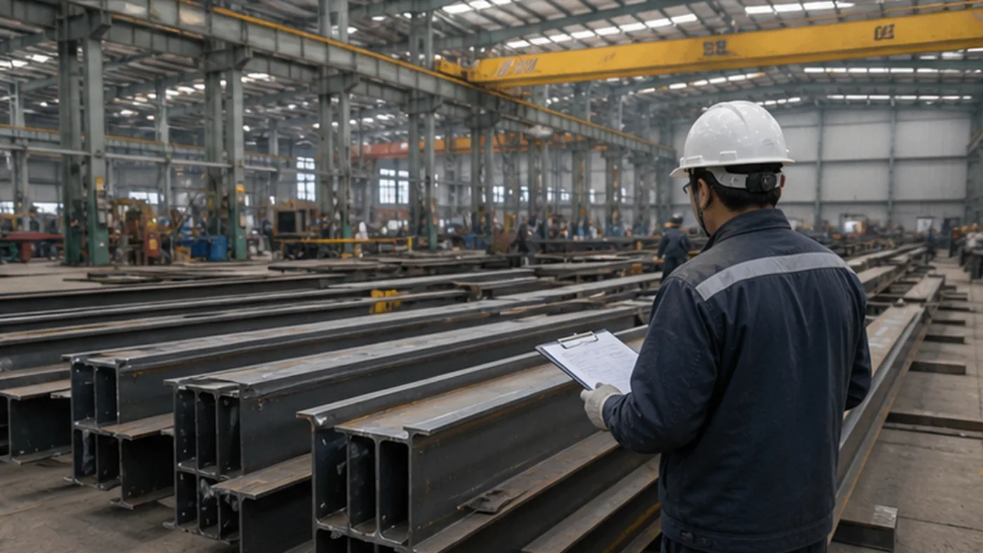 Factory audit checklist for steel structure suppliers shown as steel structure fabrication workshop flow evidence for supplier audit, including capacity, inspection records, and quality document controls