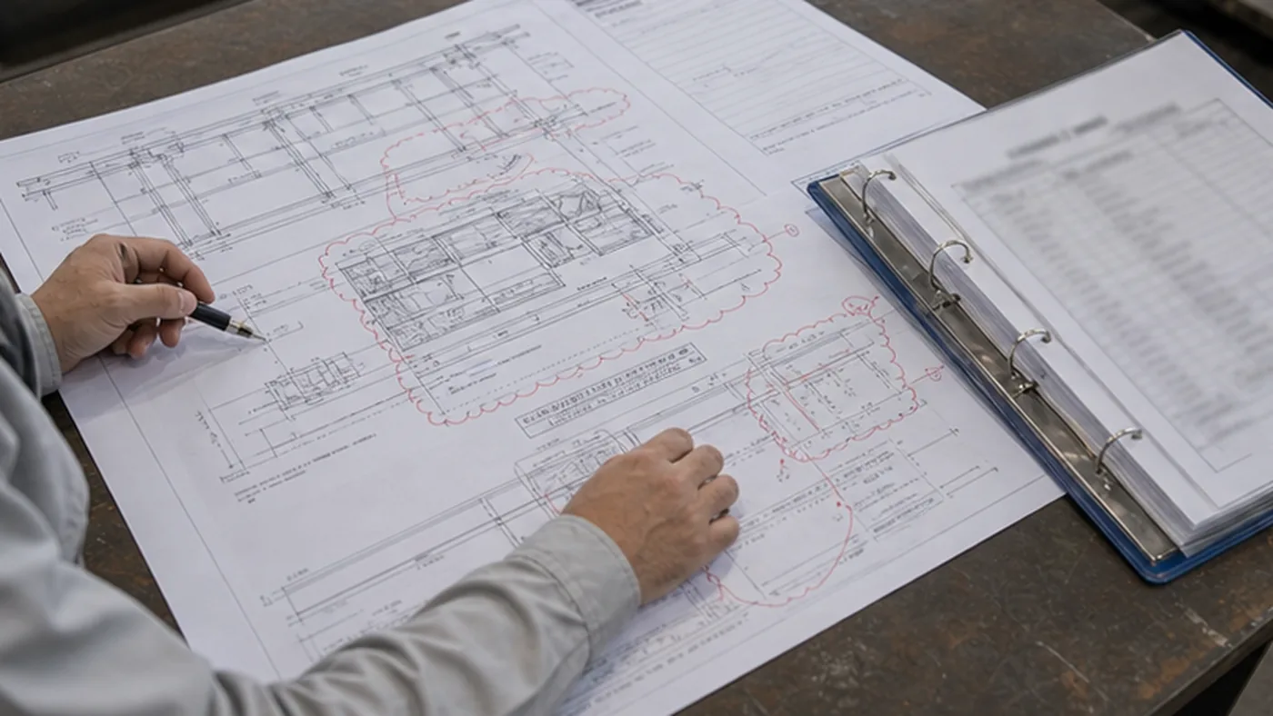 How EPC buyers review steel structure shop drawings shown as steel structure RFQ drawing package review with member schedule, connection details, coating notes, and delivery terms