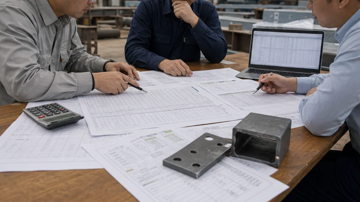 How to compare steel structure fabrication quotes shown as steel structure fabricator evaluation scorecard with production capacity, document response, export packing, and quotation clarity review