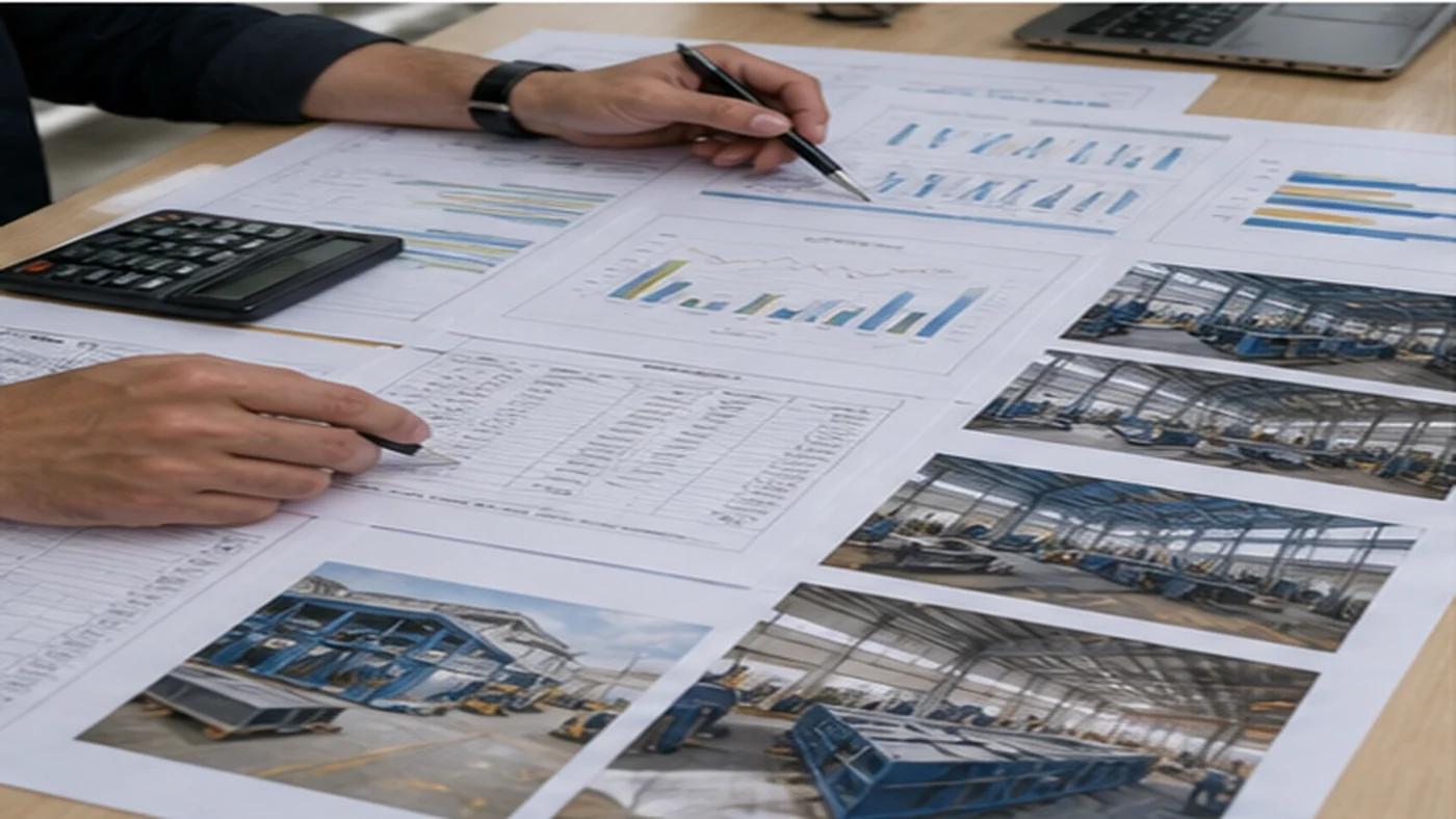 Steel structure fabricator evaluation shown as quotation comparison sheets, supplier capacity charts, and workshop evidence photos