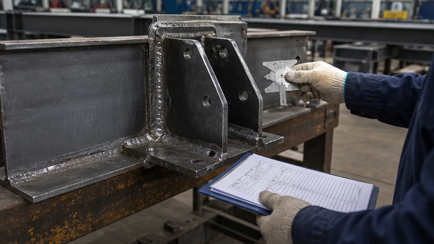 Steel structure post repair release checklist shown as steel structure quality document package with MTC, heat number traceability, welding records, coating DFT report, NCR closeout file, and shipment handover list
