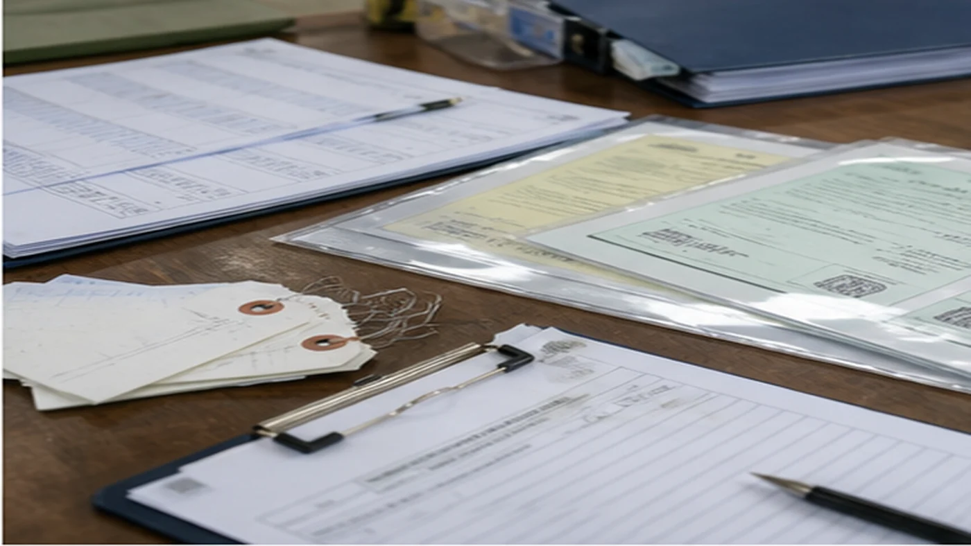 Steel structure quality document list shown as material certificates, inspection records, traceability tags, and NCR closeout files