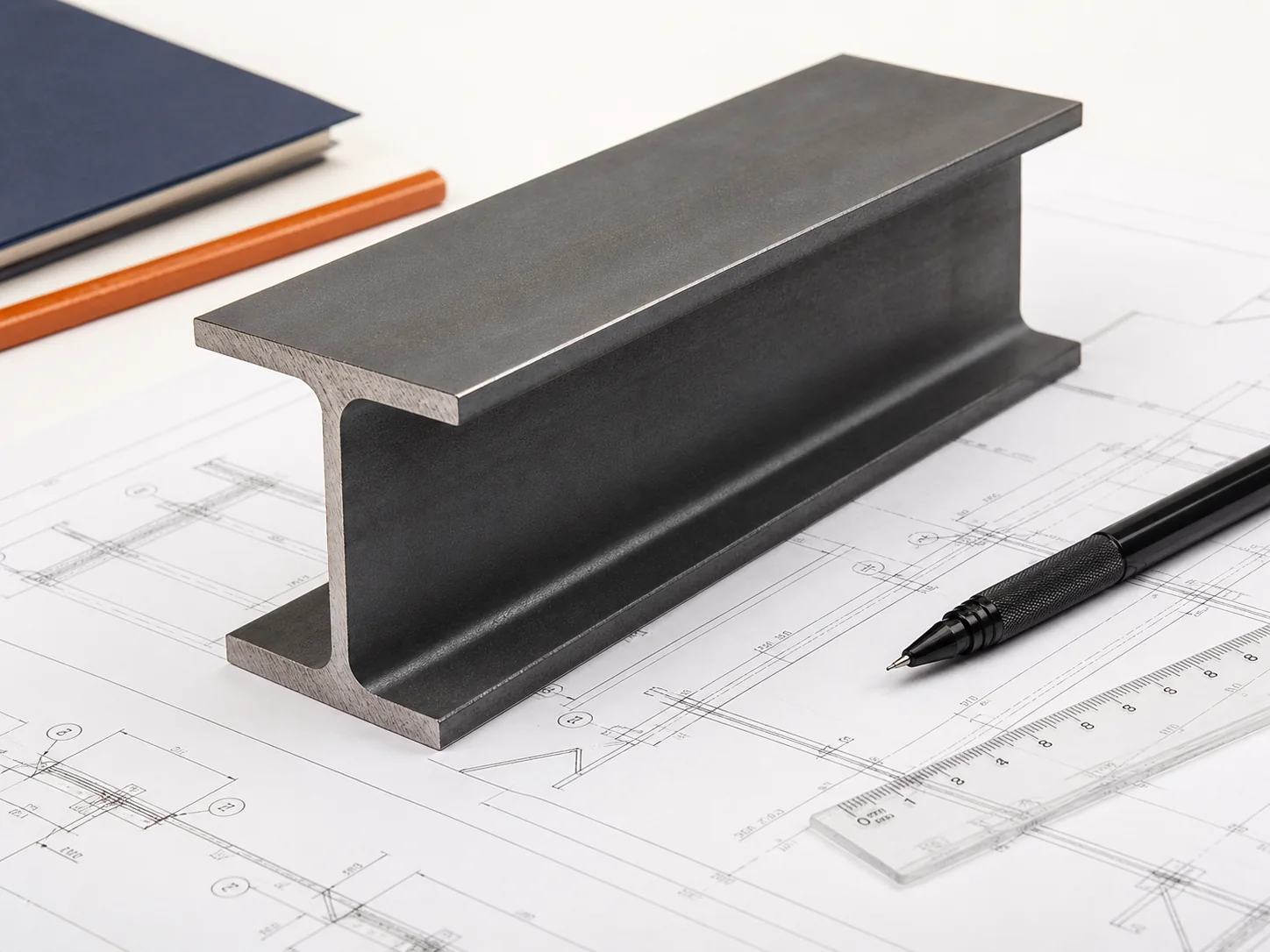 Illustrative steel I-beam sample on structural drawings
